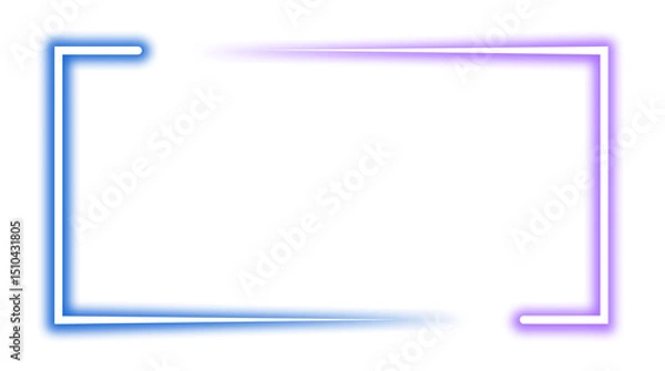 Fototapeta Violet purple neon rectangle shape frame. Vivid glowing lavender border isolated on transparent background. Shine glow light electric purple neon sign Banner, Mockup, presentation, Design element, PNG