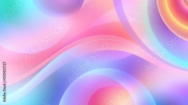 Fototapeta Abstract background with pastel colors. Soft, rounded shapes in pink, purple, blue, and yellow tones create a calming, gradient effect.