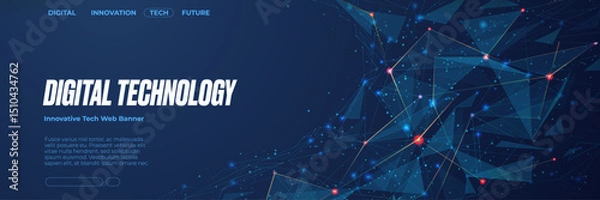 Fototapeta Futuristic plexus abstract tech background suit for web presentation, banner, brochure, and booklet. Low poly wireframe abstract wave with thin lines and connected dots. Big Data or AI concept. Vector