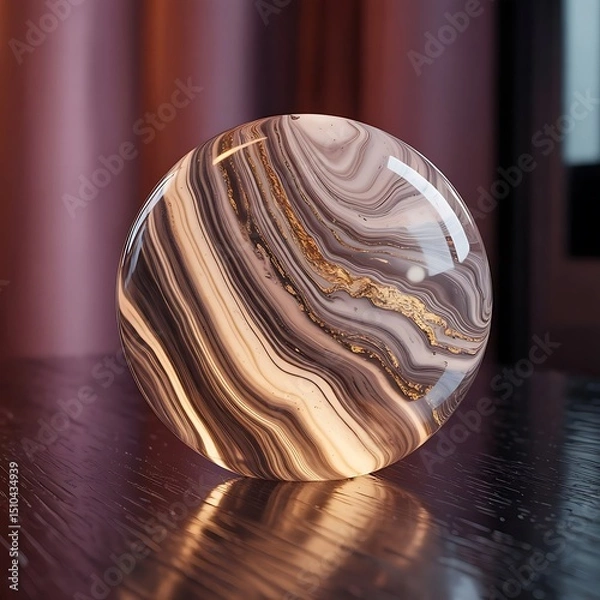 Obraz Elegant Polished Gemstone Sphere with Natural Brown and Gold Swirl Patterns