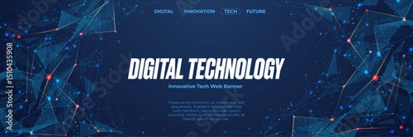 Fototapeta Abstract tech background with low poly wireframe plexus pattern in futuristic technology concept. AI concept. Suit for poster, cover, banner, brochure, website. Vector horizontal illustration.