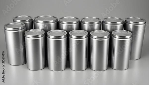 Fototapeta Set of Metallic Storage Containers in a Symmetrical Display
