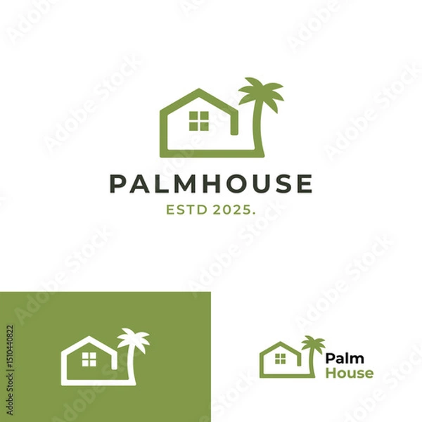 Fototapeta Simple Palm house logo design with line style