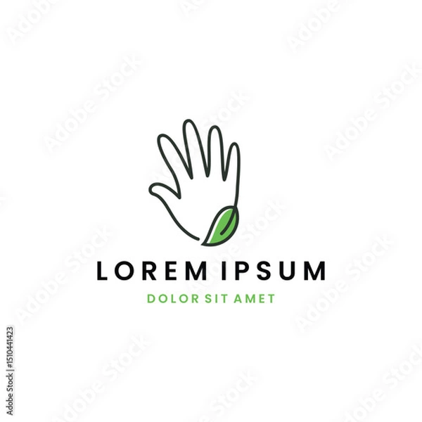 Fototapeta The logo design is a combination of the shape of a hand and a leaf