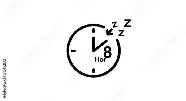 Fototapeta Simple Black and White Sleep Clock Showing 8 Am with Zzz Symbols for Rest and Wakeup