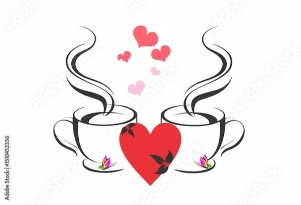 Fototapeta composition with cups, hearts and butterflies