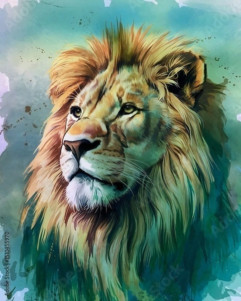 Obraz Majestic Whispers: Watercolor Lion Portrait