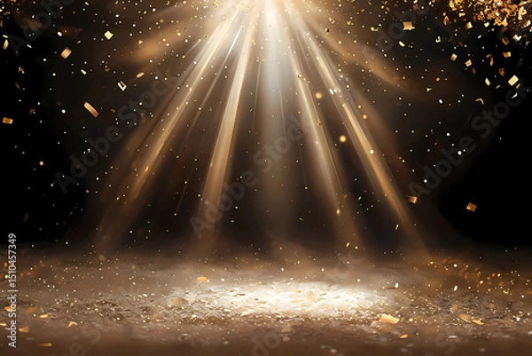 Fototapeta Golden Spotlight Shining on Empty Stage Floor Digital Illustration