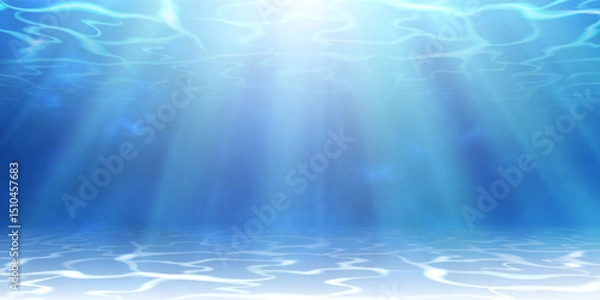 Fototapeta Underwater background with sunlight rays and soft ripples, perfect for marine, ocean or summer designs. Tranquil and immersive aquatic scene. Vector Illustration