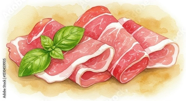 Fototapeta Prosciutto and Basil Illustration