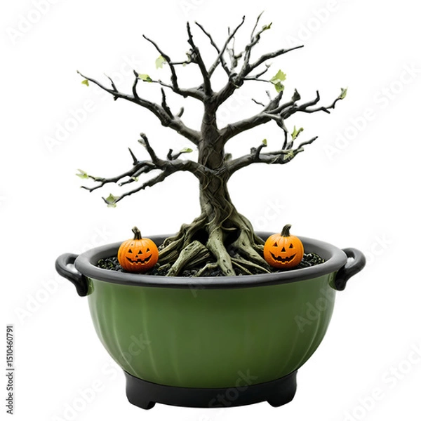 Obraz pumpkin in a bonsai pot, Creative Bonsai Decoration PNG Bonsai Tree with Twisted Trunk and Rich Green Foliage Transparent Background Perfect for Botanical Design Nature Themes and Decorative Project
