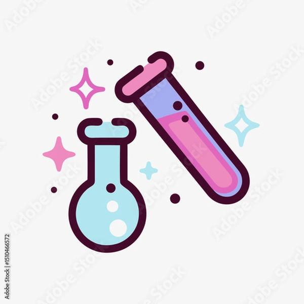 Fototapeta Adorable Chemistry Lab Icon - Flask and Test Tube with Bubbles & Sparkles