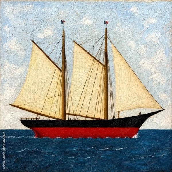 Obraz Three Masted Schooner Painting on Calm Sea
