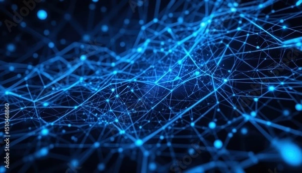 Fototapeta Futuristic Tech Background Glowing Blue Holographic Patterns & Digital Grids for AI Presentations