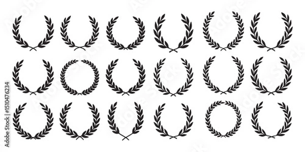 Fototapeta Elegant laurel wreath collection vintage award icons with distinctive designs and seamless patterns