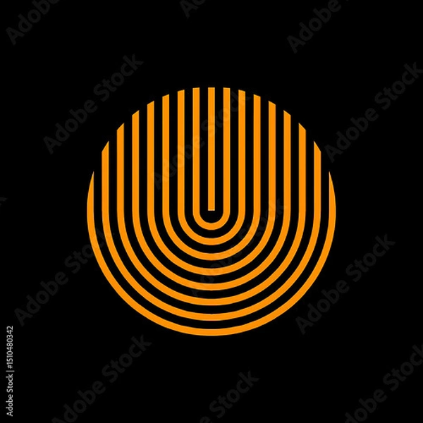 Fototapeta Modern abstract geometric logo design featuring orange circular stripes on black background