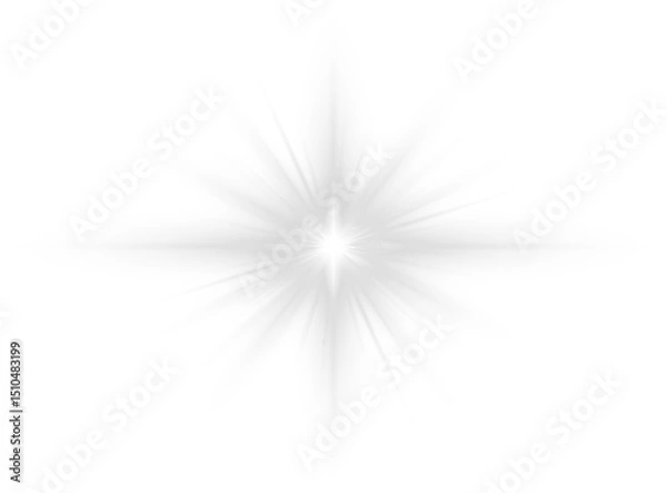 Obraz White starburst light effect isolated on transparent background png graphic element for design projects and visual compositions