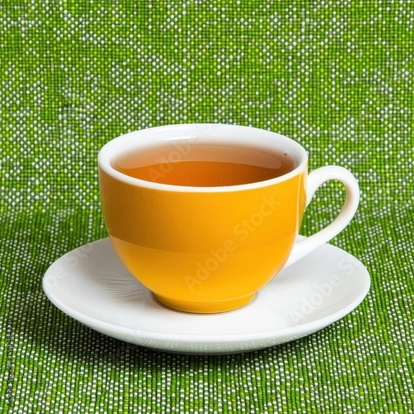 Obraz Yellow Teacup on Green Background