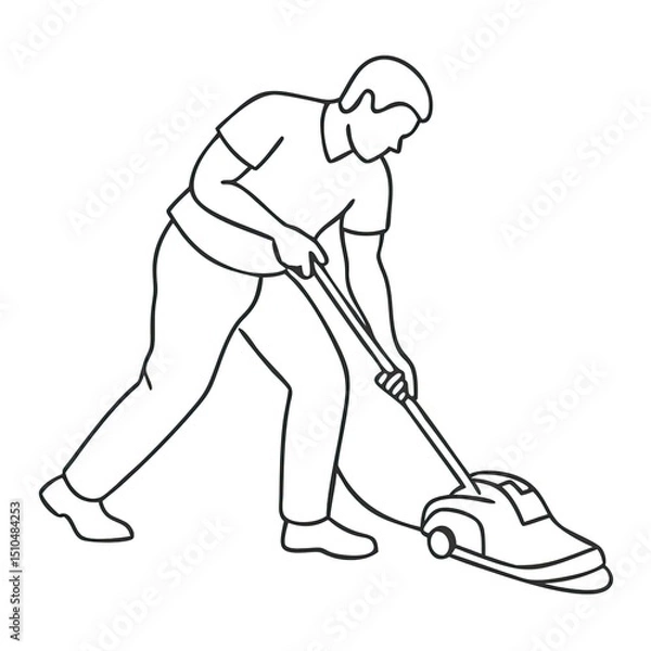 Fototapeta Outline icon of person vacuuming for home cleaning and maintenance concepts