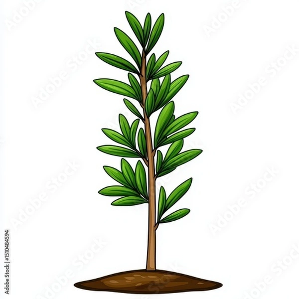 Obraz Young Green Tree in Soil, Simple Pixel Art Illustration