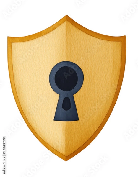 Fototapeta Digital shield design featuring keyhole, symbolizing security and protection. shield is golden with textured appearance, conveying sense of safety