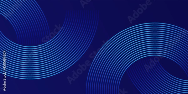 Fototapeta Abstract blue glowing geometric lines on dark blue background. Modern shiny blue circle lines pattern. Futuristic technology concept. Suit for cover, poster, banner, brochure, header, website