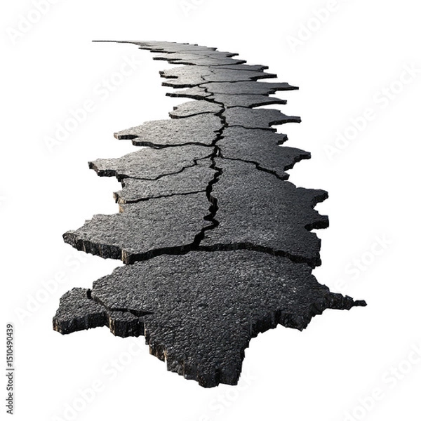 Obraz Cracked asphalt road, extending into distance isolated on transparent background