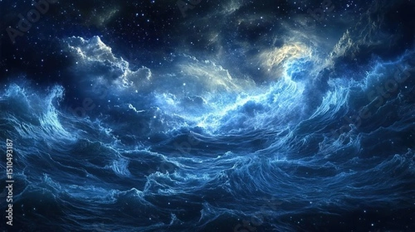 Fototapeta A dreamlike depiction of an enchanted cosmic ocean where the waves are made of stars.