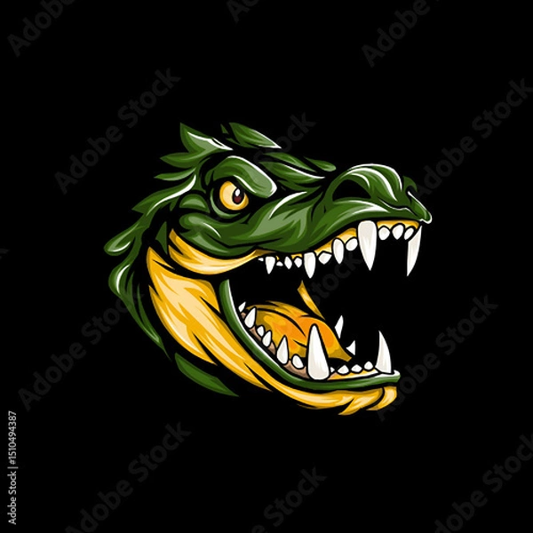 Fototapeta Fierce crocodile head illustration in vector design with angry expression against a black backdrop