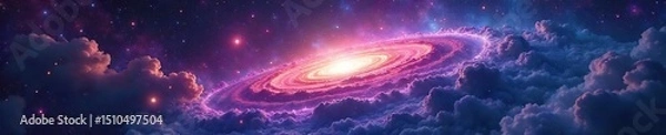 Fototapeta A celestial panorama depicting a swirling nebula, stars, and galaxies, representing the vastness and mystery of a divine cosmos , supernatural, spirituality, nebula