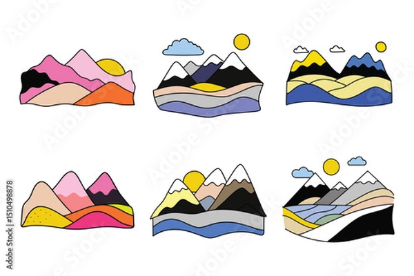 Obraz Set of hand drawn abstract mountains vector illustration on white background.