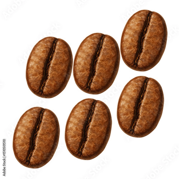 Obraz Six isolated coffee beans with realistic textures depicting fresh roasted coffee