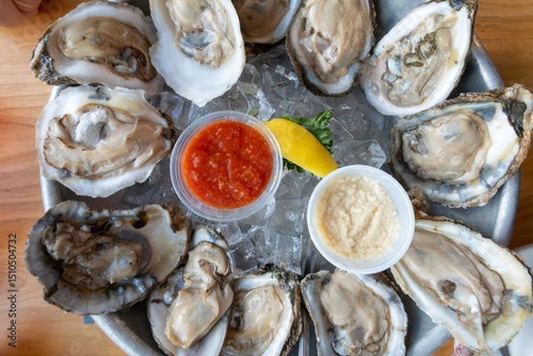 Obraz SOlomons, Maryland USA A dozen oysters on the half-shell on ice.
