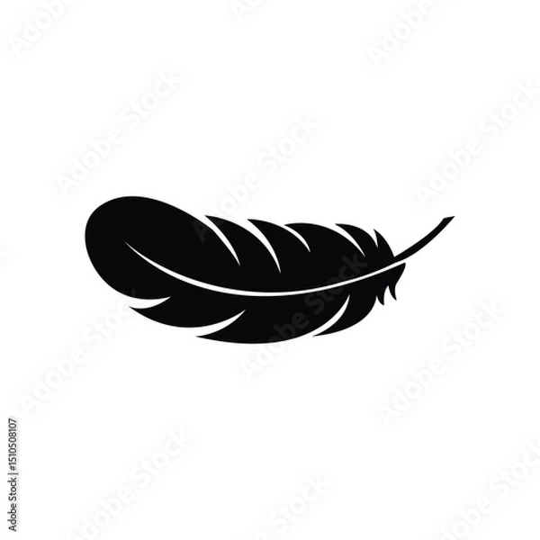 Fototapeta Black silhouette of a feather icon on a white background. Symbol of softness, lightness, flight, freedom, or nature. Simple, elegant design perfect for minimalist concepts and vector collections.