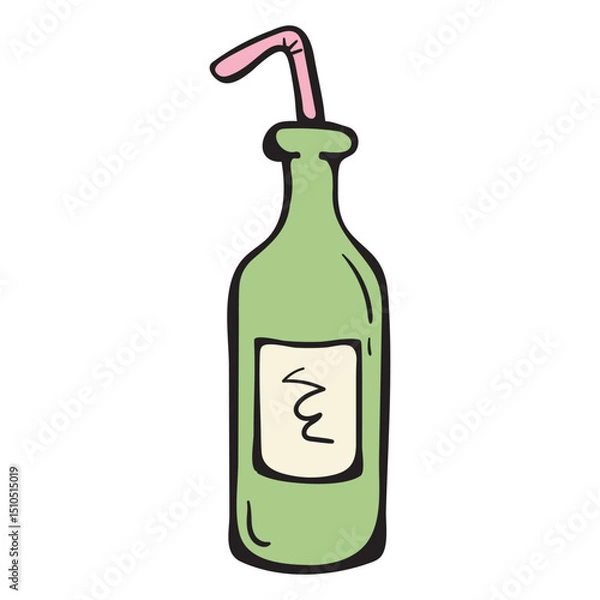 Fototapeta Glass bottle of cool drink with a straw. Relaxation on the beach. Vector illustration isolated on a white background for print, icons, stickers