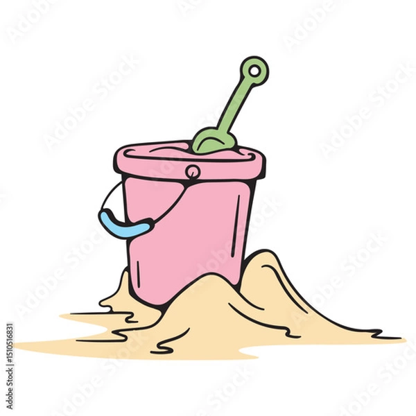 Obraz Children's sand set with bucket and shovel. Relaxation on the beach. Vector illustration isolated on a white background for print, icons, stickers
