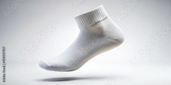 Fototapeta Surreal White Sock, Invisible Foot, Isolated, Customizable,  Blank Cotton Sock,  Photographic Mockup, Product Photography,  White Background