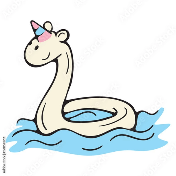 Fototapeta Children's swimming circle unicorn. Relaxation on the beach. Vector illustration isolated on a white background for print, icons, stickers
