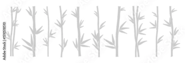 Fototapeta Set of shadow design elements of bamboo stems. The transparent shadow overlay effect