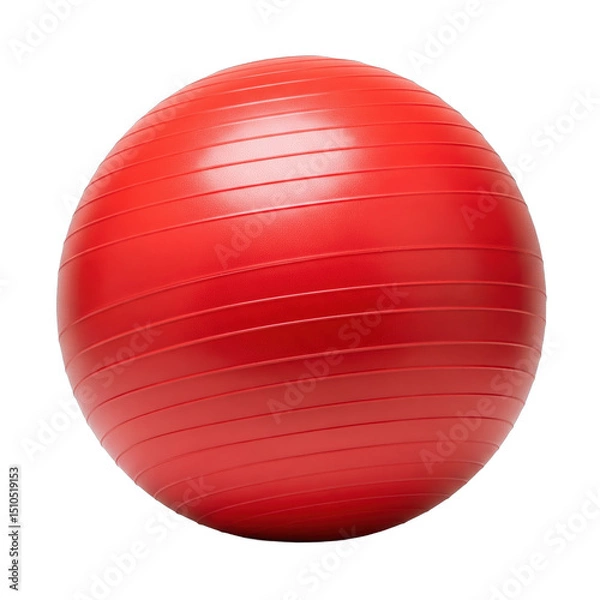 Fototapeta Vibrant red stability ball, modern fitness accessory for home workouts, promotes core strength and balance, ideal for exercise routines. Isolated on white background or PNG