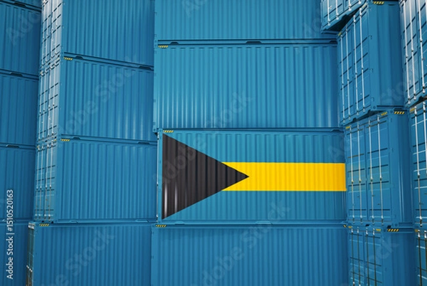 Obraz Cargo shipping container with bahamas flag, shipping and freight transportation of bahamas concept.