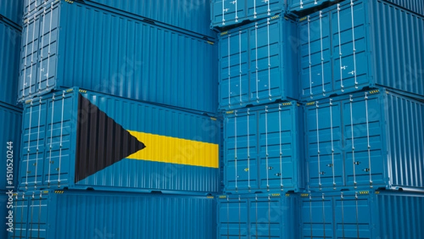 Obraz Cargo shipping container with bahamas flag, shipping and freight transportation of bahamas concept.