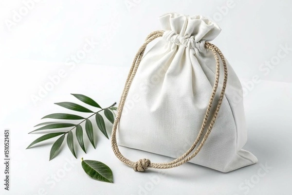 Obraz White drawstring bag packaging isolated on white background 