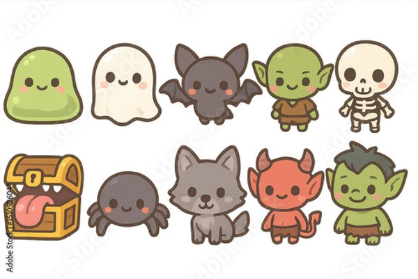 Obraz Cute Cartoon Creatures and Characters for Fantasy and Adventure Themes