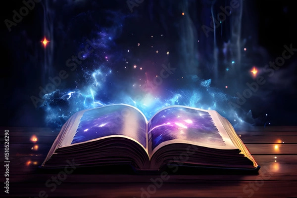 Fototapeta open book with magic light