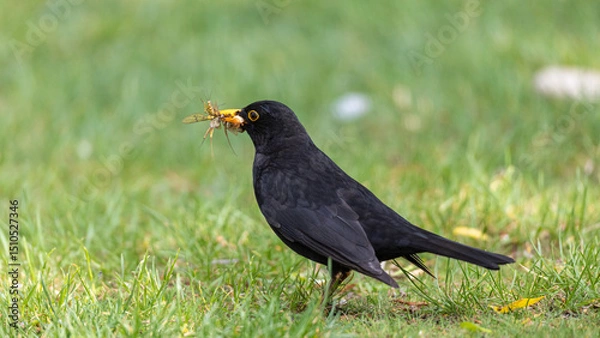 Obraz Amsel auf Futter suche