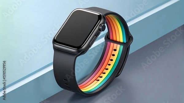 Fototapeta Modern Minimalist Smartwatch with Multicolor LED Light Strip