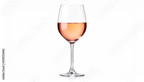 Fototapeta Side view of a rosé wine glass filled with pink-hued wine, set against an isolated white background. Ideal for elegant dining, summer vibes, wine tasting, and sophisticated drink themes.