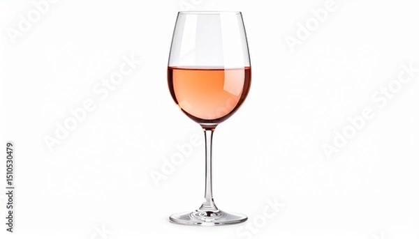 Fototapeta Side view of a rosé wine glass filled with pink-hued wine, set against an isolated white background. Ideal for elegant dining, summer vibes, wine tasting, and sophisticated drink themes.
