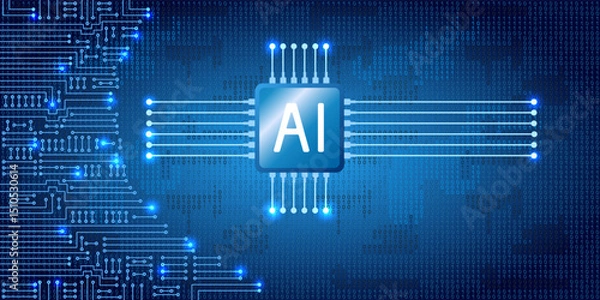 Obraz Electronics circuit with binary code. Futuristic digital design, world of artificial intelligence and digital technology for banners, tech backgrounds and innovative branding.